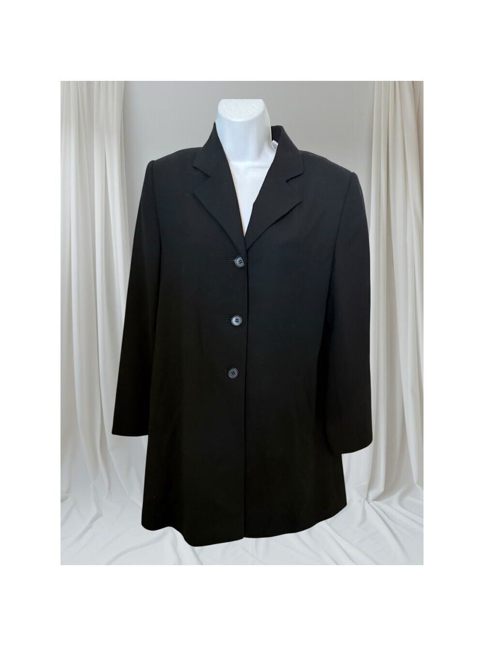 Valerie Stevens Pure Wool Black Long Blazer Coat– Women’s Size 4